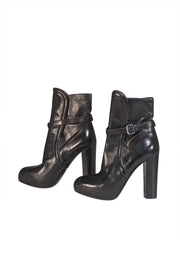 Prada - Black Leather Buckle Ankle Detail Short Boots Sz 9.5 - Current Boutique