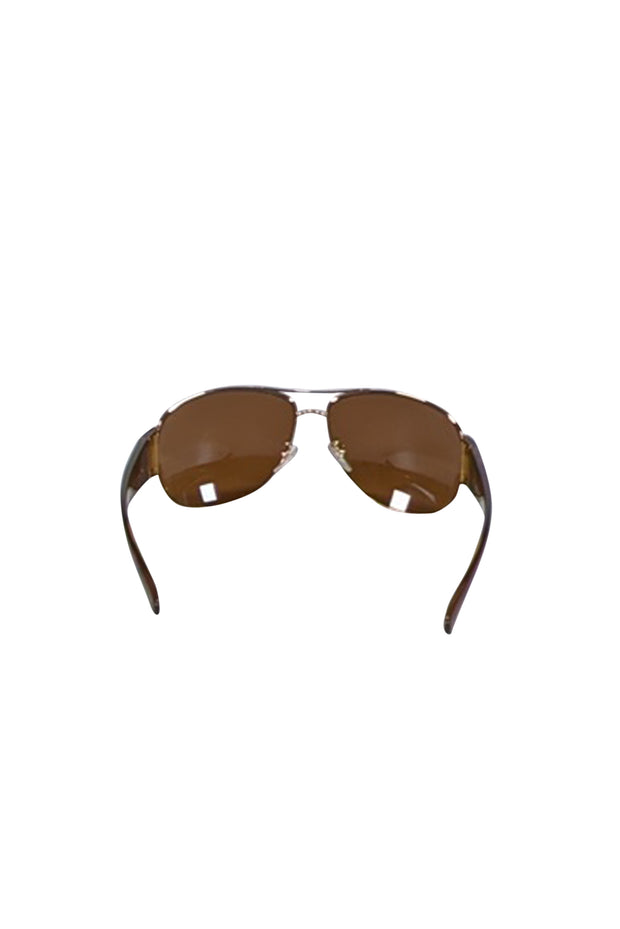 Current Boutique-Prada - Brown Tortoise Leg w/ Gold Aviator Frame Sunglasses