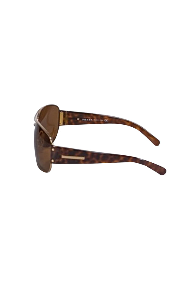 Current Boutique-Prada - Brown Tortoise Leg w/ Gold Aviator Frame Sunglasses