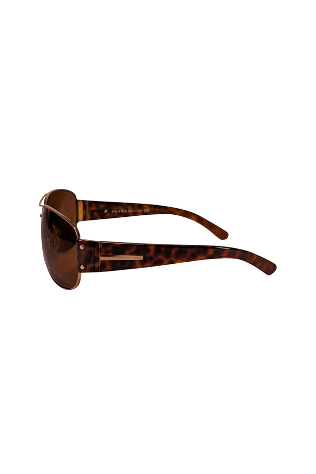 Current Boutique-Prada - Brown Tortoise Leg w/ Gold Aviator Frame Sunglasses