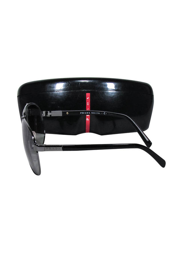 Current Boutique-Prada - Grey Gunmetal Aviator Sunglasses
