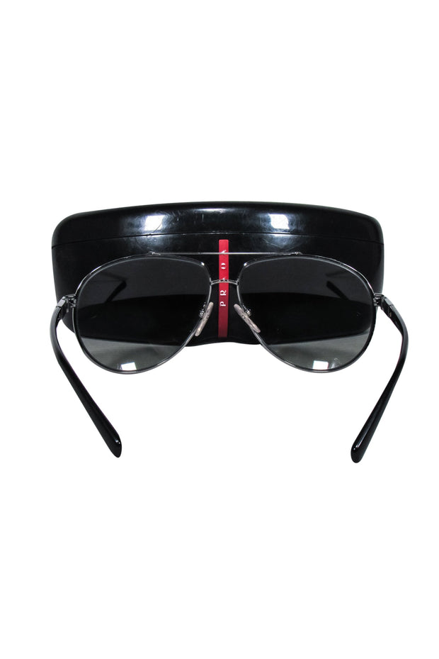Current Boutique-Prada - Grey Gunmetal Aviator Sunglasses