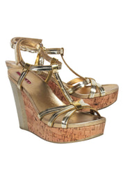 Current Boutique-Prada - Gold Strappy Cork Wedges Sz 11