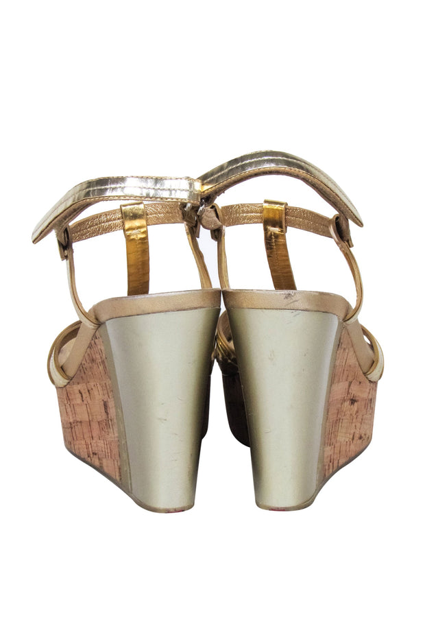 Current Boutique-Prada - Gold Strappy Cork Wedges Sz 11