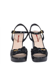 Current Boutique-Prada - Black Patent Leather Wedge Sandals Sz 6.5
