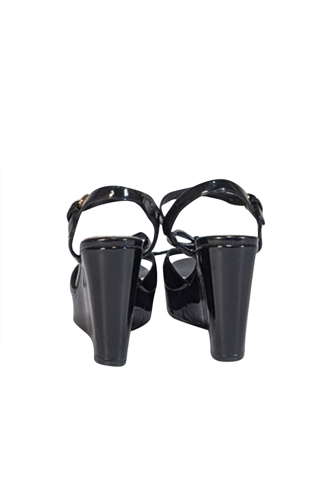 Current Boutique-Prada - Black Patent Leather Wedge Sandals Sz 6.5