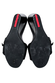 Current Boutique-Prada - Black Patenet Open Toe Wedges Sz 7
