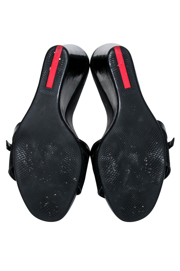 Current Boutique-Prada - Black Patenet Open Toe Wedges Sz 7
