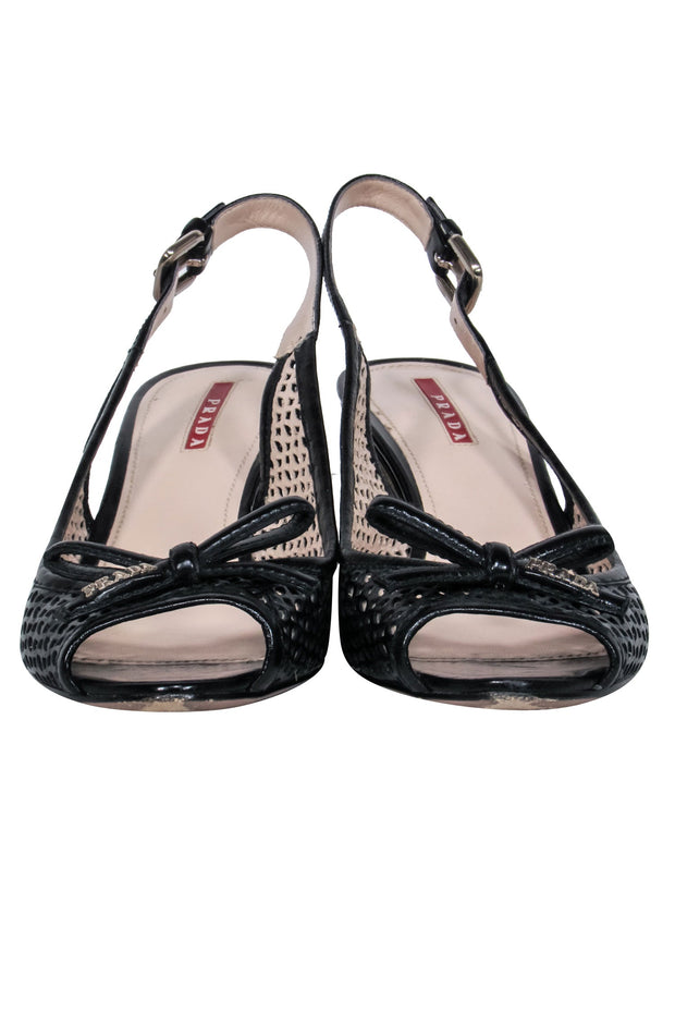 Current Boutique-Prada - Black Cork Wedge w/ Bow Accent Sz 9.5