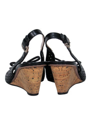 Current Boutique-Prada - Black Cork Wedge w/ Bow Accent Sz 9.5