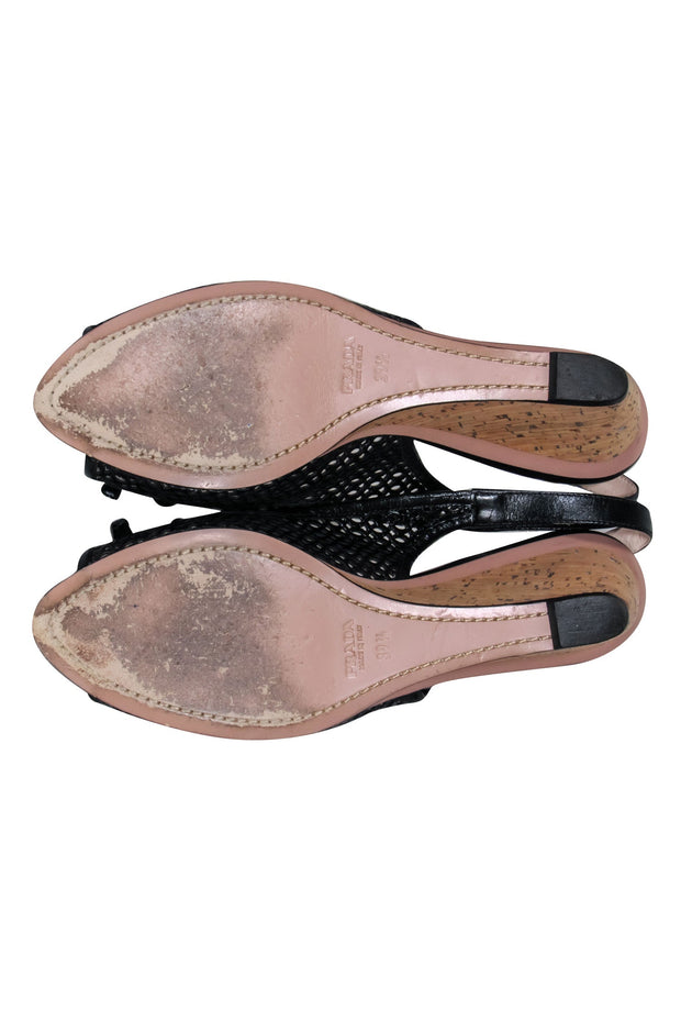 Current Boutique-Prada - Black Cork Wedge w/ Bow Accent Sz 9.5
