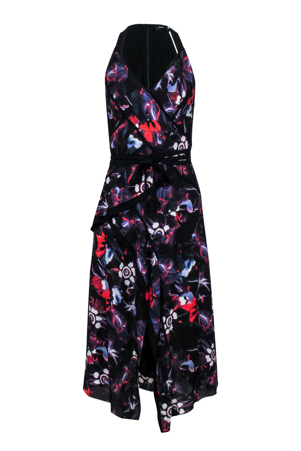 Current Boutique-Proenza Schouler - Black w/ Purple & Red Floral Print Sleeveless Midi Dress Sz 2