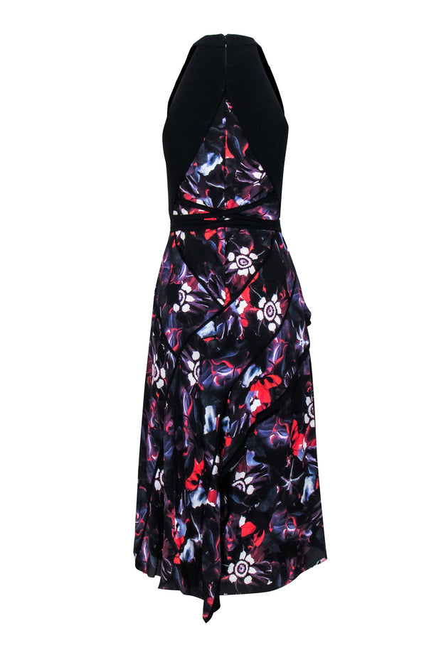 Current Boutique-Proenza Schouler - Black w/ Purple & Red Floral Print Sleeveless Midi Dress Sz 2