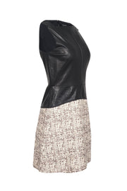 Current Boutique-Proenza Schouler - Black Leather A-Line Dress w/ Pink & Cream Tweed Skirt Sz 4