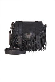 Proenza Schouler - Black Leather Fringe Trim Crossbody Bag - Current Boutique