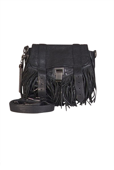 Proenza Schouler - Black Leather Fringe Trim Crossbody Bag - Current Boutique