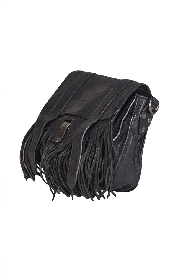 Proenza Schouler - Black Leather Fringe Trim Crossbody Bag - Current Boutique