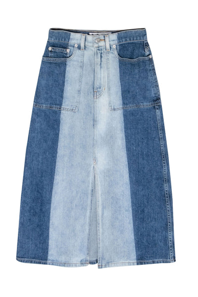 Current Boutique-Proenza Schouler - Medium & Light Wash Color Blocked Denim Skirt Sz S