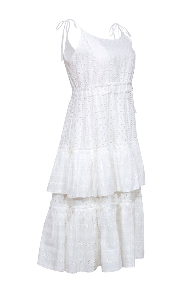 Current Boutique-Rachel Antonoff - White Eyelet Lace Tiered Midi Dress Sz L