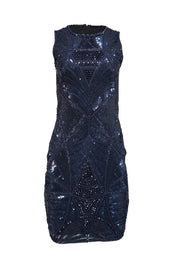 Current Boutique-Rachel Gilbert - Navy Sequin & Beaded Sleeveless Dress Sz S