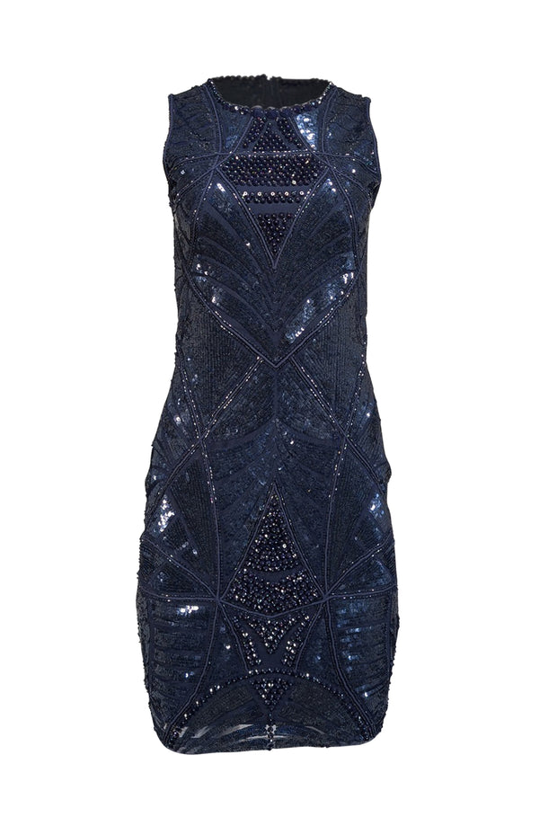 Current Boutique-Rachel Gilbert - Navy Sequin & Beaded Sleeveless Dress Sz S