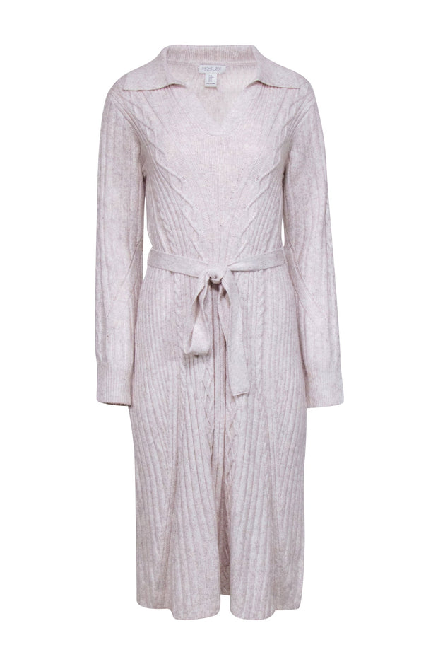 Current Boutique-Rachel Zoe - Beige Blend Collared Cable Knit Midi Dress Sz M