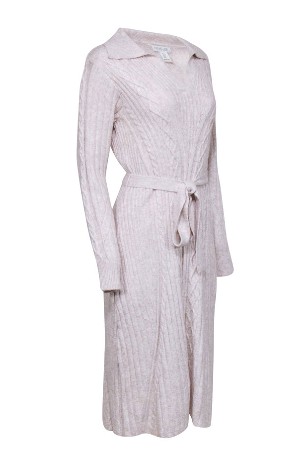 Current Boutique-Rachel Zoe - Beige Blend Collared Cable Knit Midi Dress Sz M