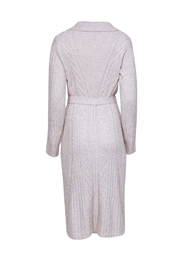 Current Boutique-Rachel Zoe - Beige Blend Collared Cable Knit Midi Dress Sz M