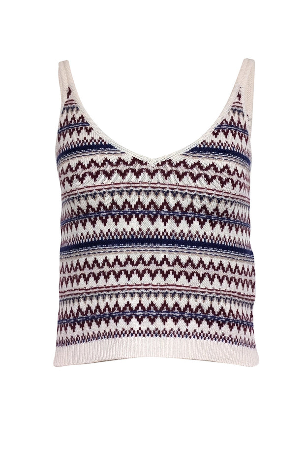 Current Boutique-Rag & Bone - Off-White, Maroon, & Blue Fair Isle Wool Cami Sz XS