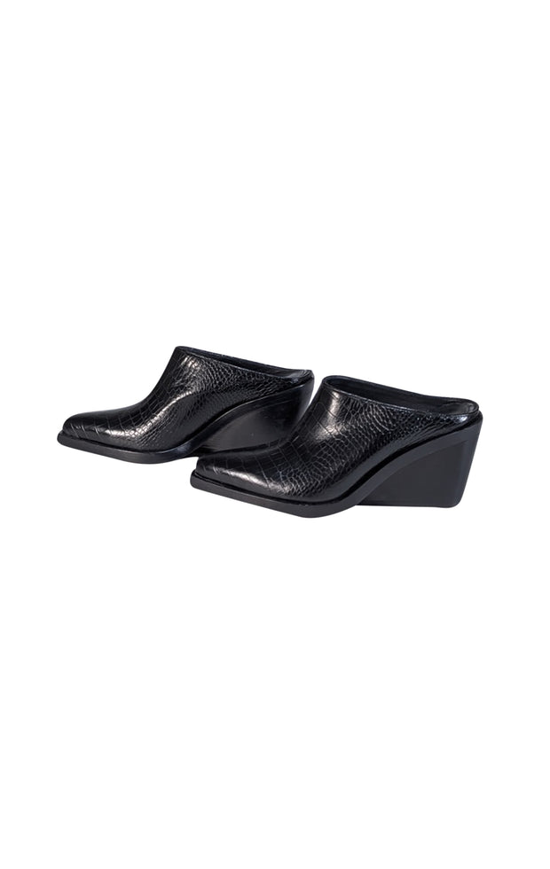 Rag & Bone - Black Croc Embossed Leather Mules Sz 7 - Current Boutique