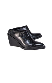 Rag & Bone - Black Croc Embossed Leather Mules Sz 7 - Current Boutique