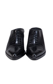 Rag & Bone - Black Croc Embossed Leather Mules Sz 7 - Current Boutique