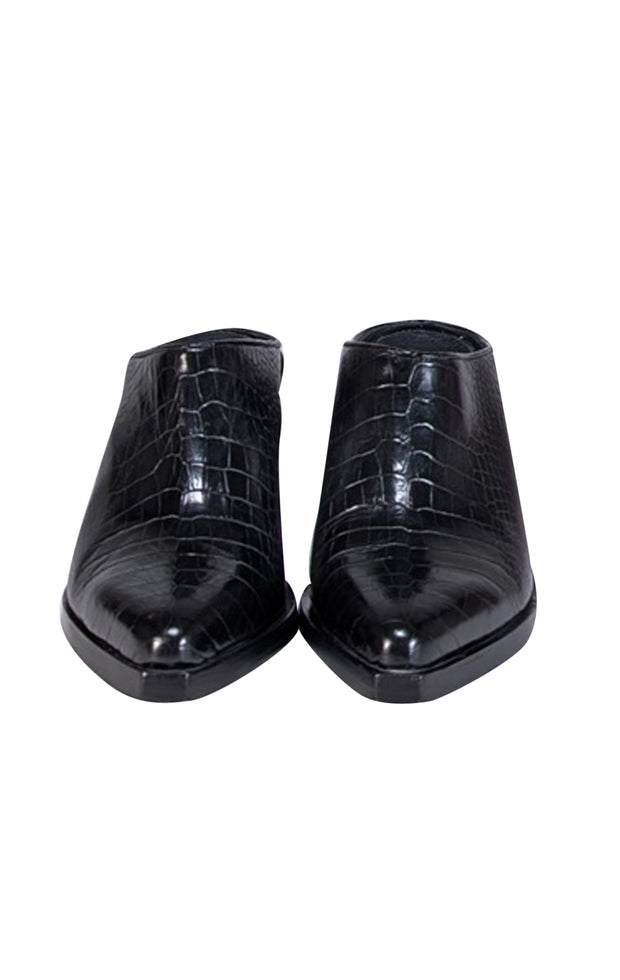 Rag & Bone - Black Croc Embossed Leather Mules Sz 7 - Current Boutique