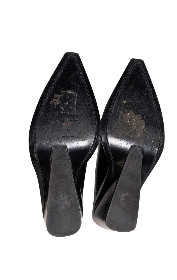 Rag & Bone - Black Croc Embossed Leather Mules Sz 7 - Current Boutique