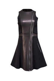 Current Boutique-Rag & Bone - Black Leather & Suede Paneled Fit & Flare Mini Dress Sz 0