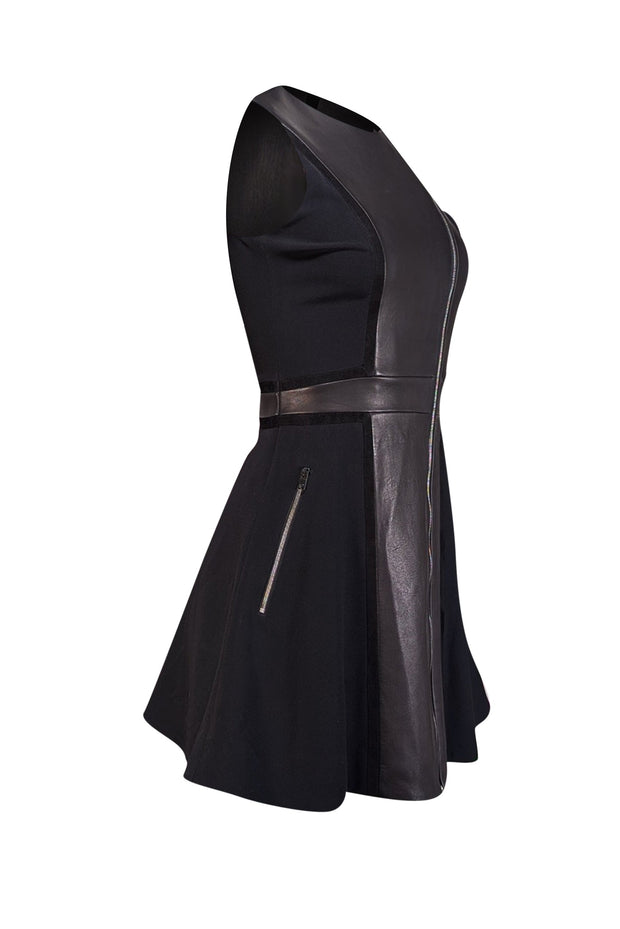 Current Boutique-Rag & Bone - Black Leather & Suede Paneled Fit & Flare Mini Dress Sz 0