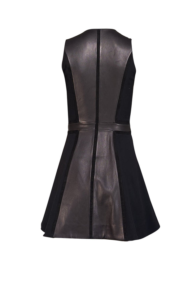 Current Boutique-Rag & Bone - Black Leather & Suede Paneled Fit & Flare Mini Dress Sz 0