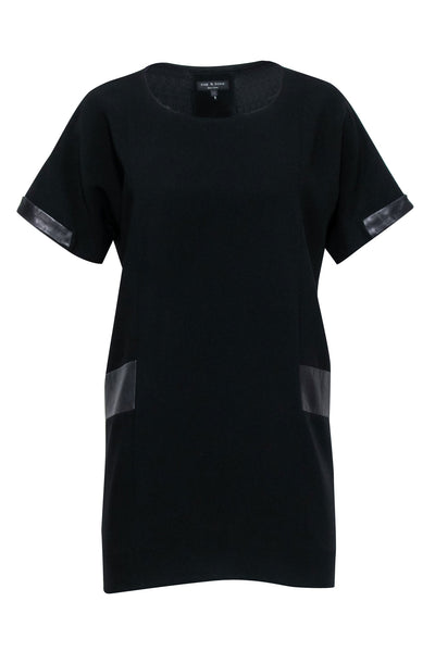 Current Boutique-Rag & Bone - Black Shift Dress w/ Lamb Leather Trim Sz XS