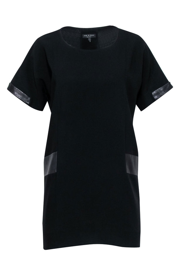 Current Boutique-Rag & Bone - Black Shift Dress w/ Lamb Leather Trim Sz XS