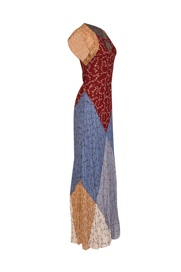 Current Boutique-Rag & Bone - Maroon, Blue, &amp; Tan Floral Patchwork Maxi Dress S