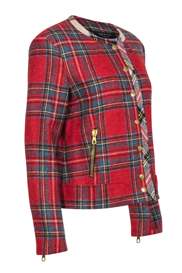 Current Boutique-Rag & Bone - Red, Teal & Beige Plaid Wool Jacket Sz 8