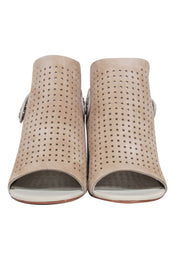 Current Boutique-Rag & Bone - Beige Laser Cut Print Suede Open Toe Block Heels Sz 10