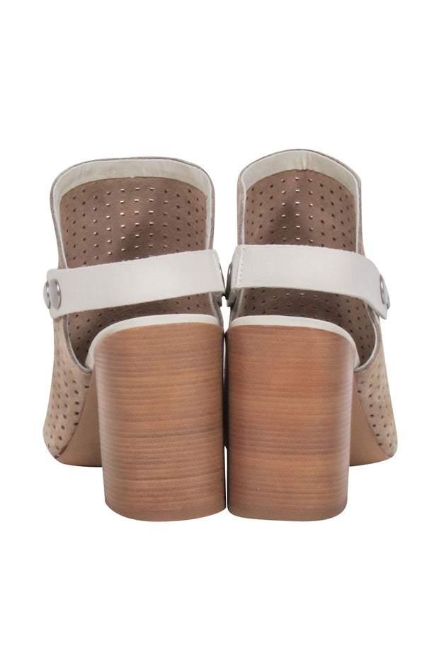 Current Boutique-Rag & Bone - Beige Laser Cut Print Suede Open Toe Block Heels Sz 10