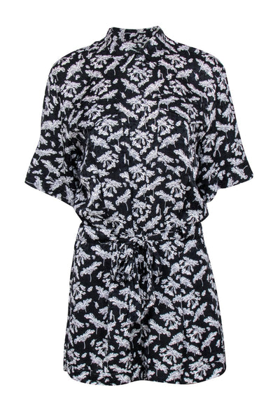 Current Boutique-Rag & Bone - Black Floral Short Sleeve Tie Waist Romper Sz 6