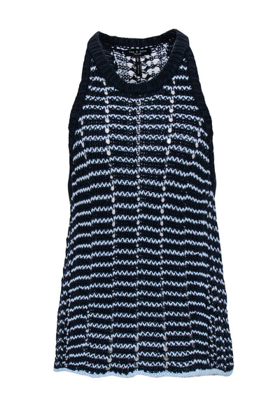 Current Boutique-Rag & Bone - Navy & Light Blue Cable Knit Top Sz L
