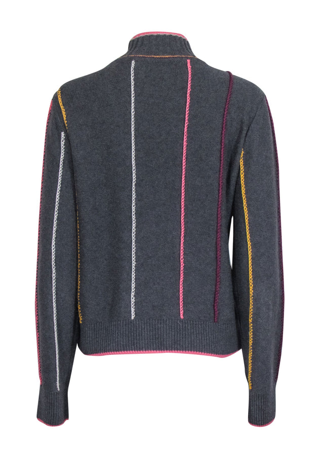 Current Boutique-Rag & Bone - Grey Turtleneck Sweater w/ Striped Embroidery Sz L