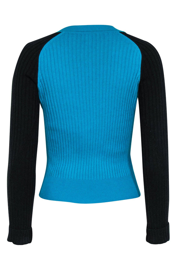 Current Boutique-Rag & Bone - Ivory, Teal, & Black Colorblock "Navaya" Crewneck Sweater Sz S