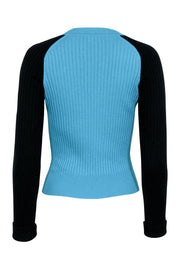 Current Boutique-Rag & Bone - Ivory, Teal, & Black Colorblock "Navaya" Crewneck Sweater Sz S