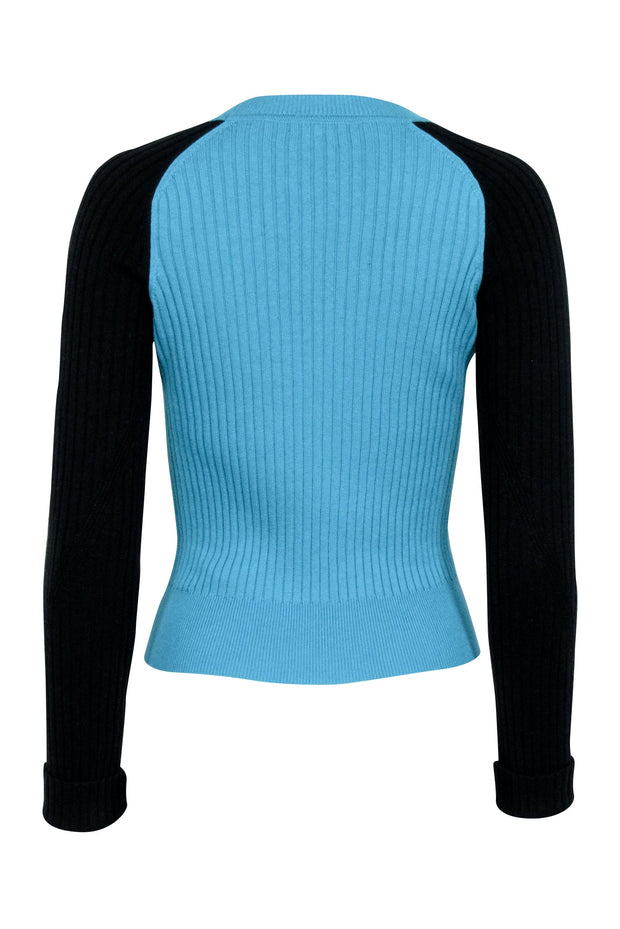 Current Boutique-Rag & Bone - Ivory, Teal, & Black Colorblock "Navaya" Crewneck Sweater Sz S
