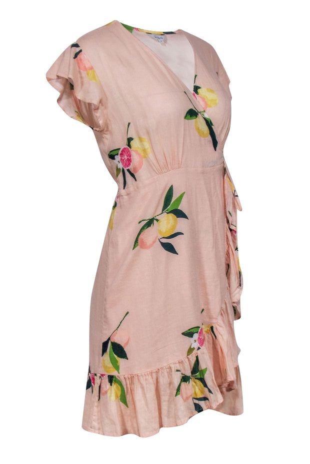 Current Boutique-Rails - Peach Floral and Fruit Print Wrap Dress Sz S